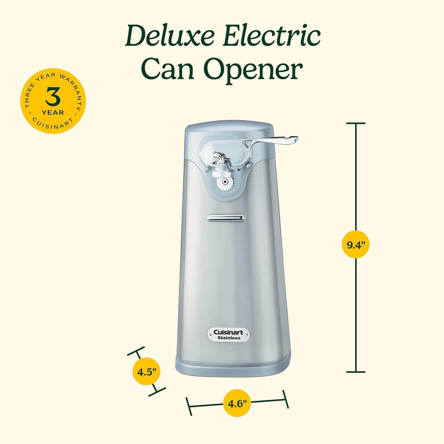 Cuisinart Deluxe Electric Can Opener, Opens Any Size Can, Stainless Steel (SCO-60C)