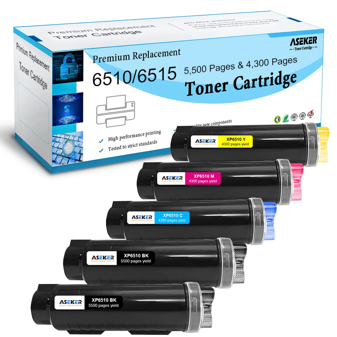 6510 6515 Toner Cartridge Compatible for Xerox WorkCentre 6515DN 6515DNI 6515DNM 6515N Phaser 6510DN 6510DNI 6510DNM 6510N 5500&4300 Pages 106R03480 106R03690 106R03691 106R03692 ( 2BK/C/M/Y)