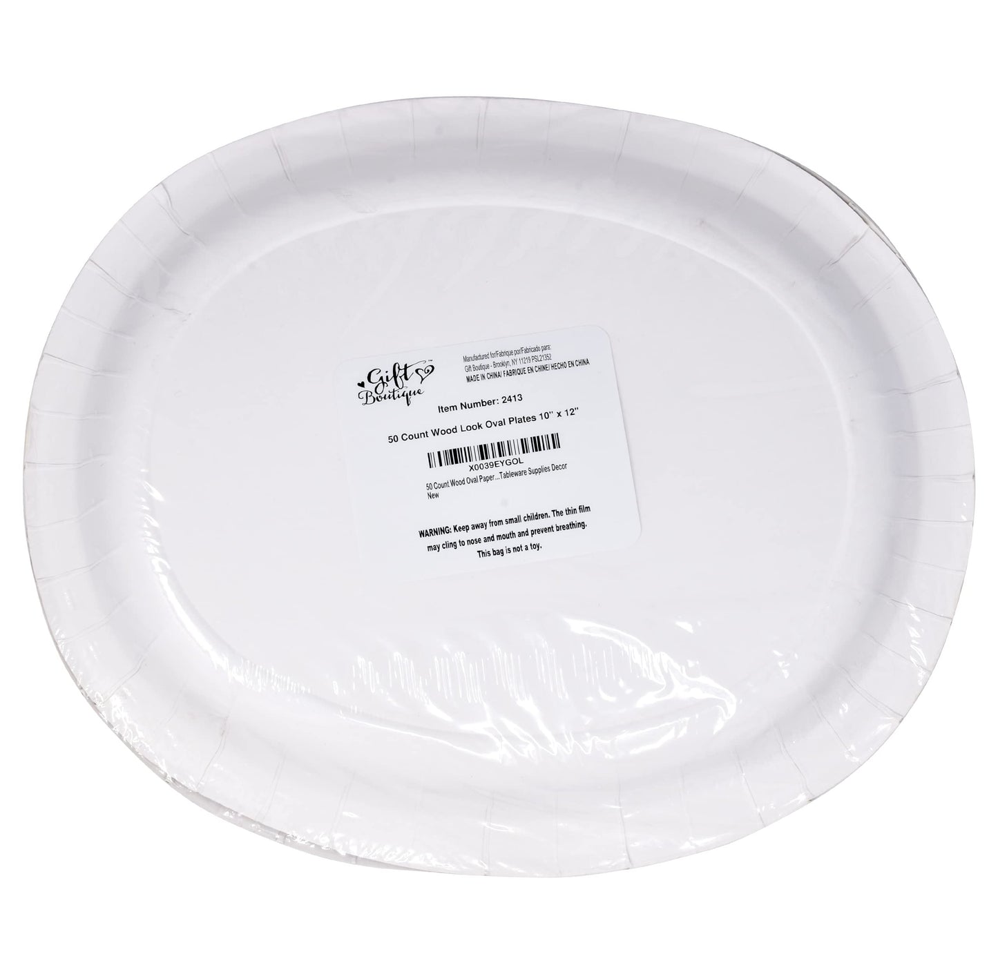 Gift Boutique 50 Count Wood Oval Paper Plate 10" X 12" Large Disposable Rustic Wooden Look Platter Serving Dish Tray for Fall Spring Holiday Tableware
