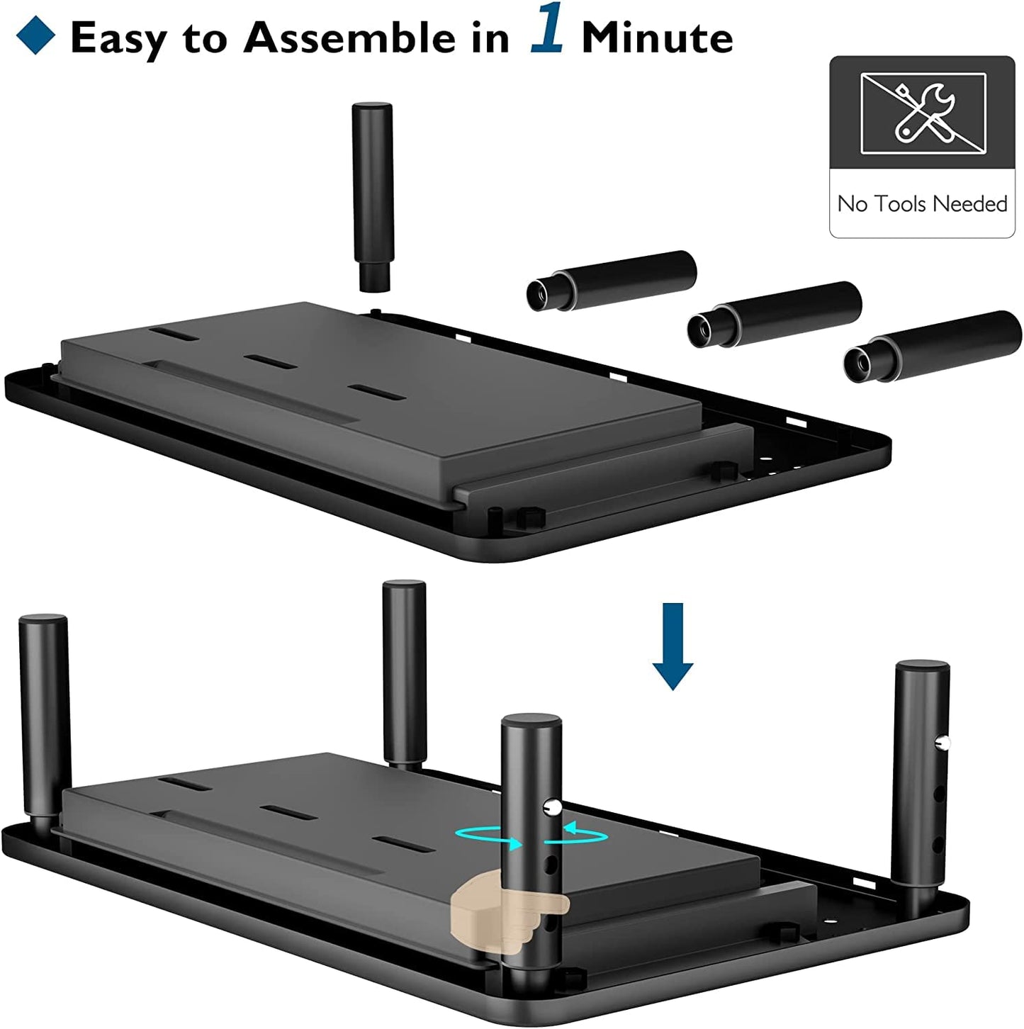 BONTEC 2 Pack Monitor Stand Riser, 3 Height Adjustable Monitor Stand for Desk, Computer Monitor Riser Stand with Mesh Platform for Laptop, Computer, iMac, PC (Black, 2 Pack with Storage)