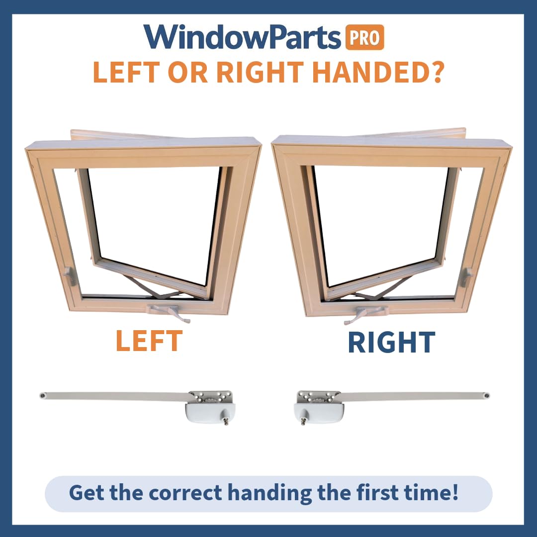 WindowParts PRO Ellura 13.5" Left Hand Casement Window Operator – White, Hardened Steel Arm & Gear, Pre-Installed Gasket, Handle & Screws