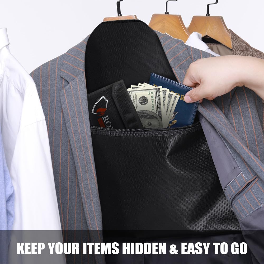 ROLOWAY Hanger Diversion Fireproof Safe, Hidden Compartment for Home & Travel, Secret Safe for Cash Hiding Under Clothes with Small Fireproof Bag