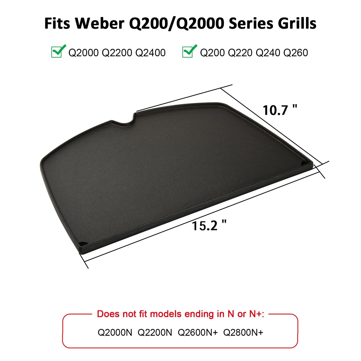 Stanbroil Cast Iron Grill Griddle for Weber Q200 Q220 Q240 Q2000 Q2200 Q2400 Series Gas Grills, Replacement Part for Weber 6559