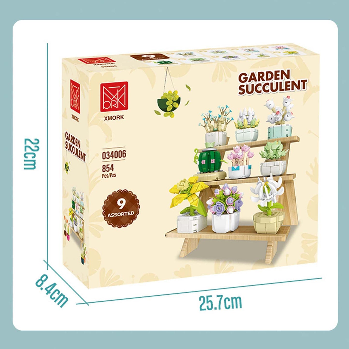 XMORK Succulent Plant Building Blocks Set, 9 Tiny Plants Kit with Display Frame for Botanical Collection and Decor, Succulents Bonsai Toy for Teens and Adults, 854 PCS