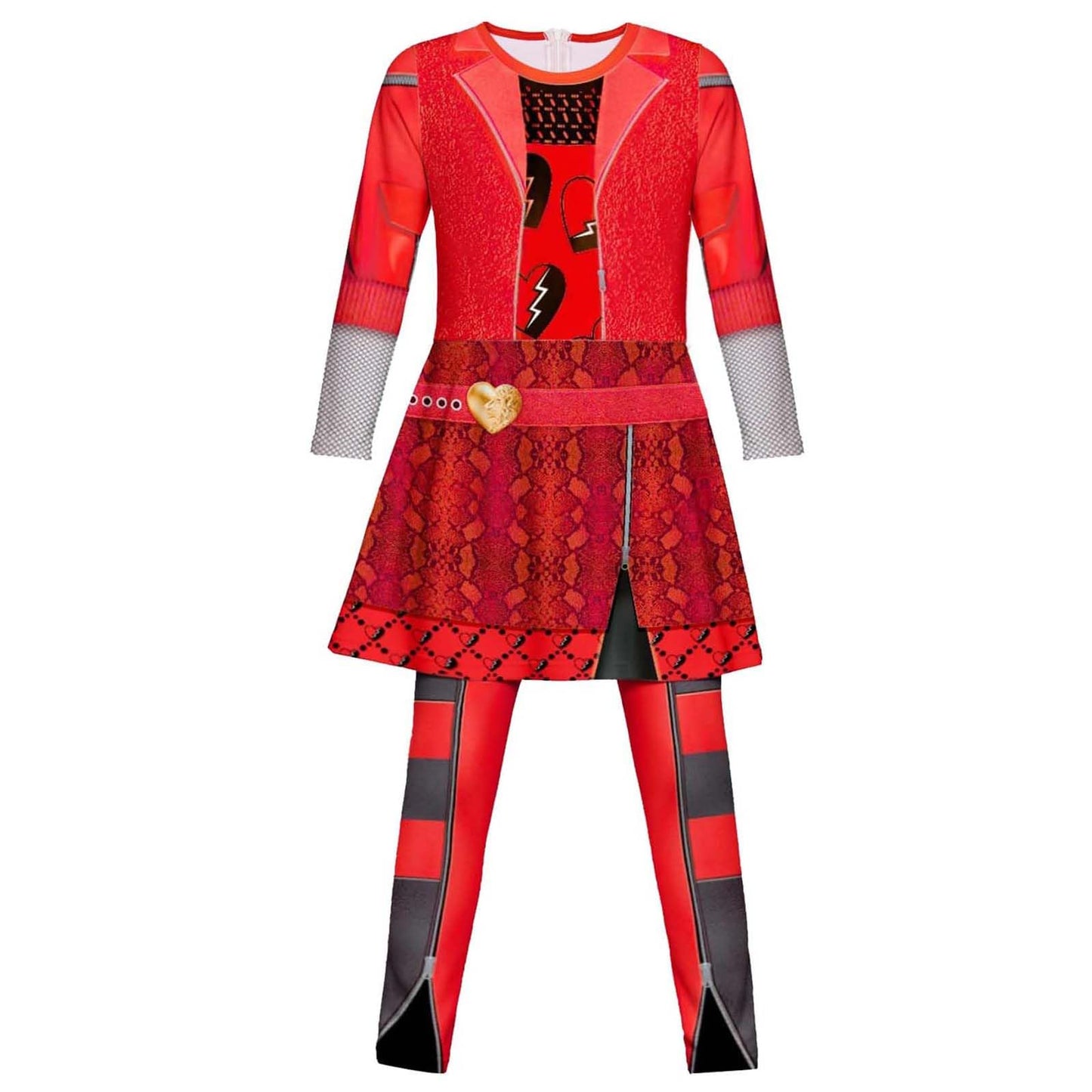 Puppyhao 4Pcs Rise of Red Costumes for Girls Red Descend Costume Wig Bag Gloves Princess Party Dress up Halloween Outfits