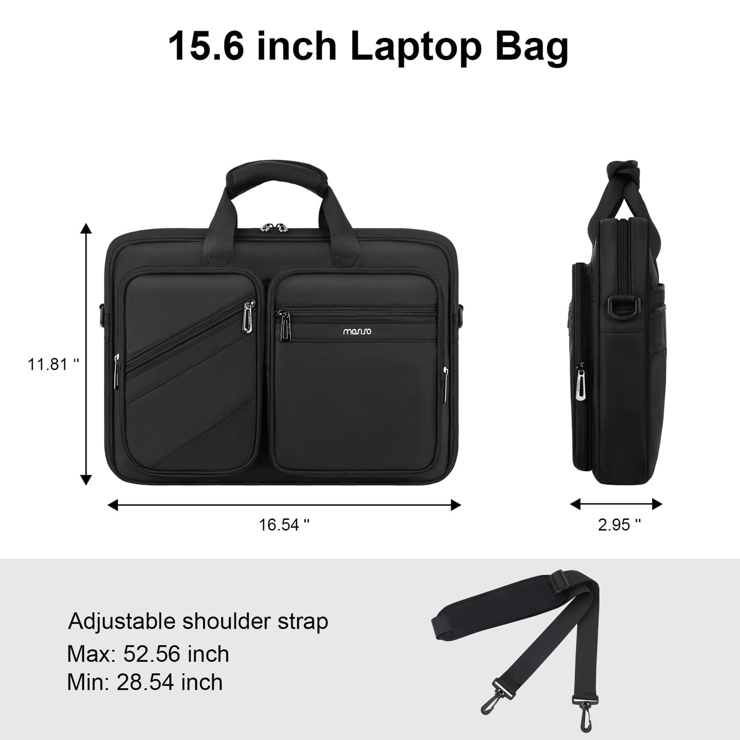 MOSISO Laptop Bag for Men 15.6 inch, 15-16 inch Computer Bags Compatible with MacBook Pro 16 inch/Air 15 inch, HP Dell Lenovo Acer Asus Notebook, Laptop Briefcase Messenger Bags with 4 Pockets, Black