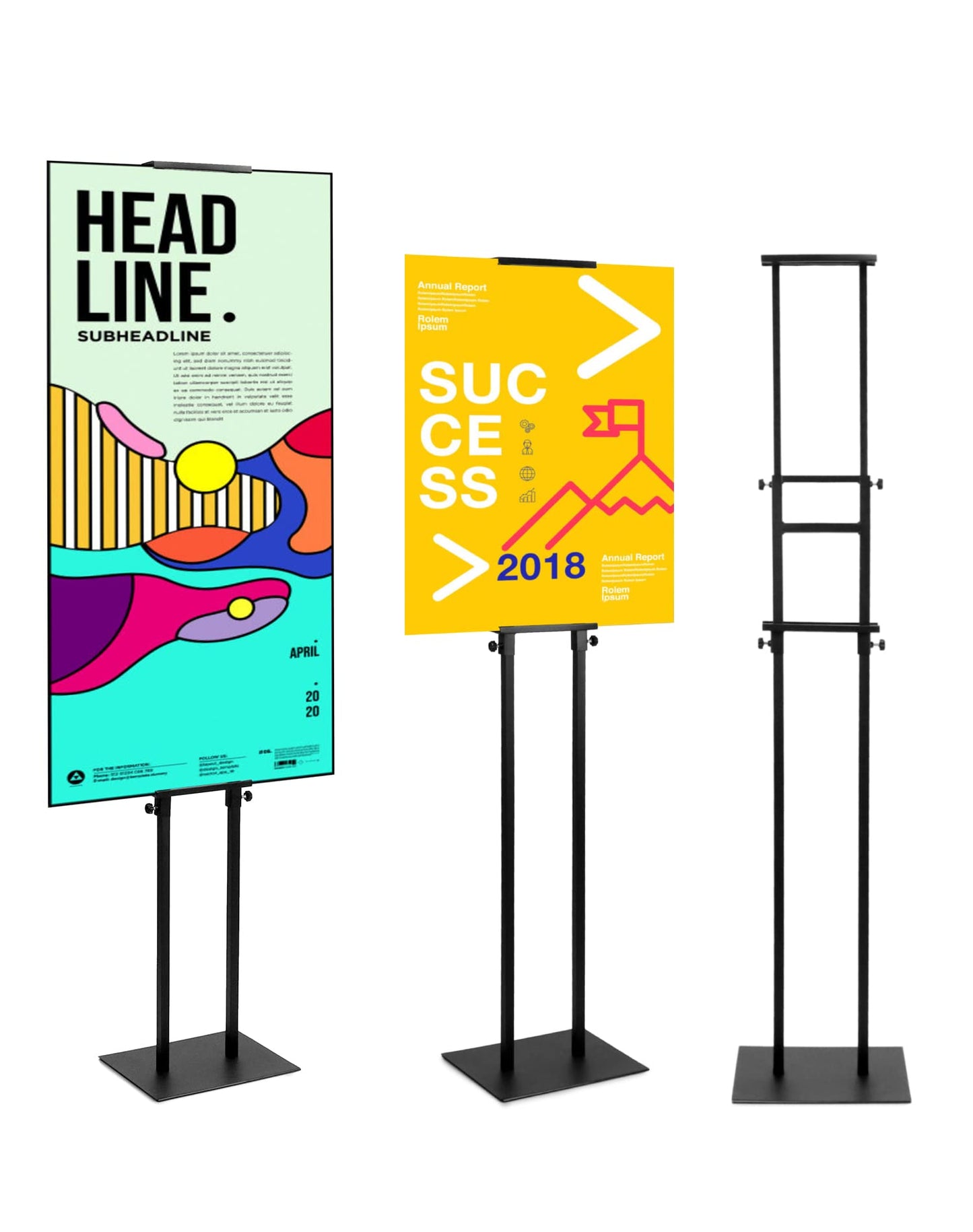 QWORK Poster Stand, 2 Pack Double-Sided Signage Stand Pedestal Sign Stand, Floor Standing Sign Holder, Adjustable Height Up to 70 inches, for Board & Foam (Black)
