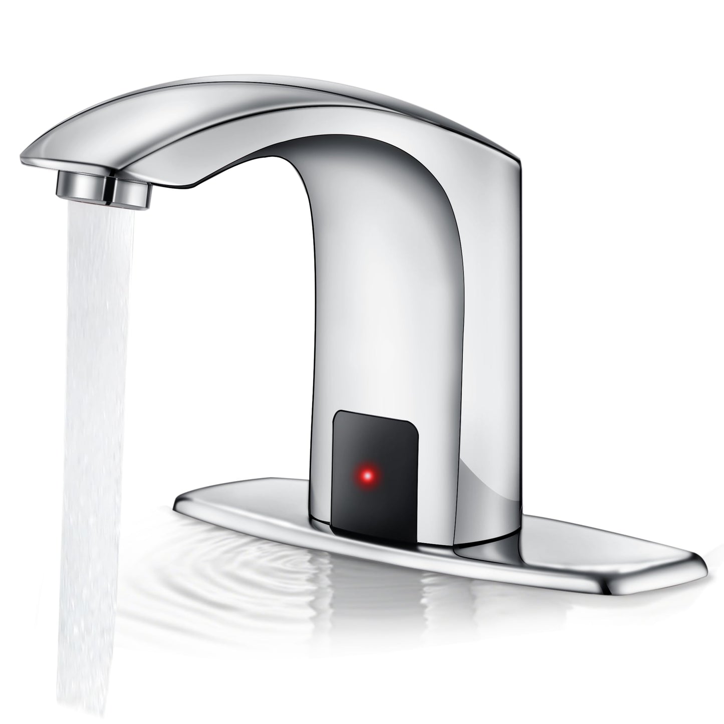 HHOOMMEE Solid Brass Touchless Bathroom Faucet Automatic Motion Sensor Basin Tap Water Mixer with Deck Plate(Chrome)