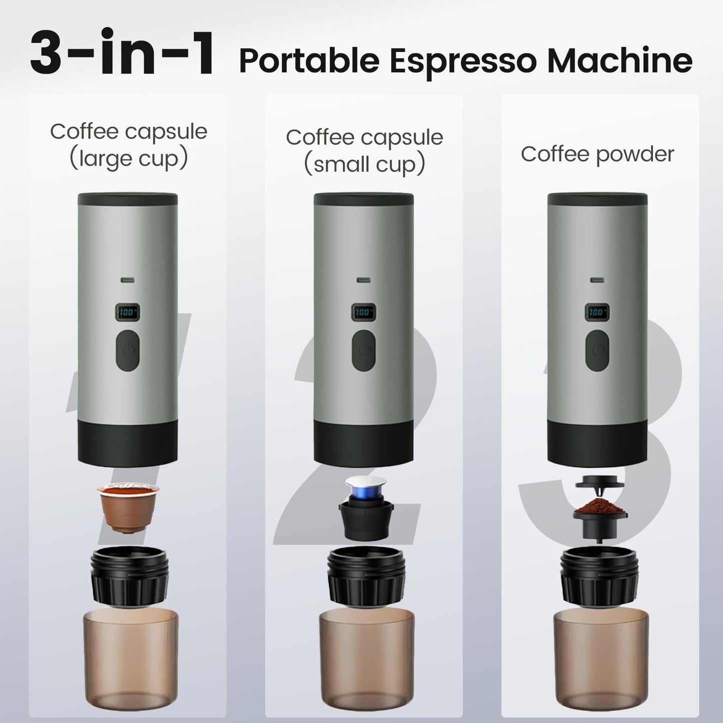 Portable Coffee Maker,Self-Heating Travel Coffee Maker Compatible with NS, DG Pods & Ground Coffee, Mini Espresso Machine for Car Camping, Hiking With Stand