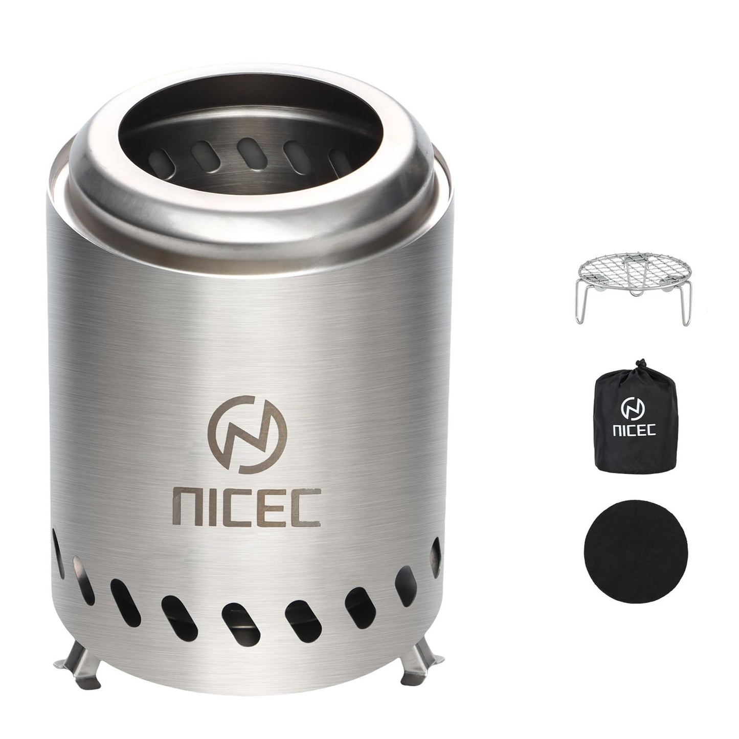 Nice C Fire Pits, 5.5 Inch Smokeless Fire Pits, Portable Fire Pit, Outdoor Fire Pit, Tabletop Fire Pit, Wood Buring Fireplaces, Stainless Steel, with Grill Grate, Removable Ash Tray & Carry Bag