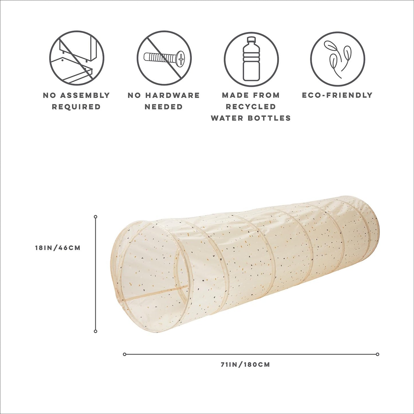 3 Sprouts Kids Play Tunnel β Recycled Fabric Pop Up Collapsible Tunnels - Crawling Foldable Tunnel for Toddler, Child, Baby to Crawl Through, Gross Motor Toy Tunnel for Kids Indoor - Terrazzo Beige