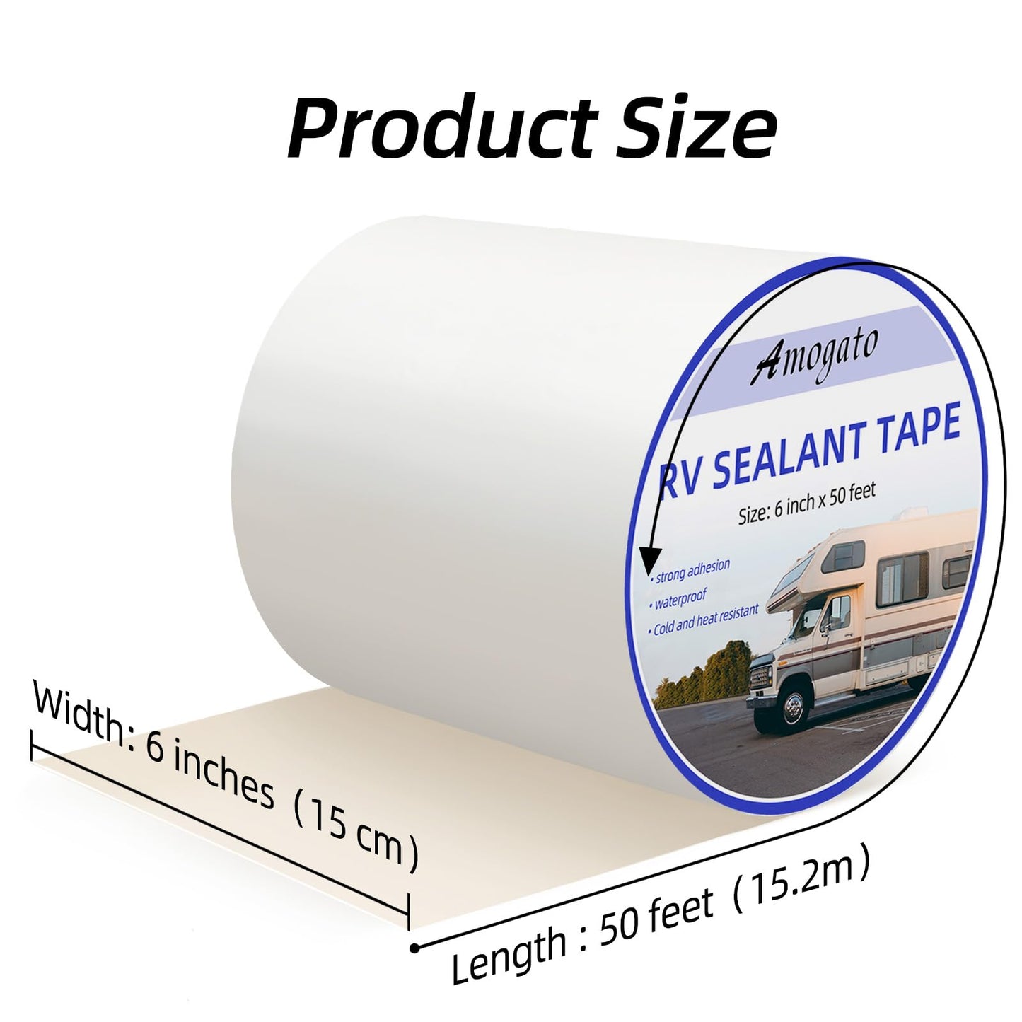AMOGATO RV Roof Tape 6 Inch X 50 Feet – Premium White RV Sealant Tape, Waterproof & UV-Resistant for RV Awning Repair and Roofin