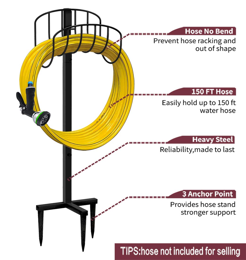 Artigarden Freestanding Garden Hose Holder Hanger, Heavy Duty Metal Water Hose Storage Stand Rack