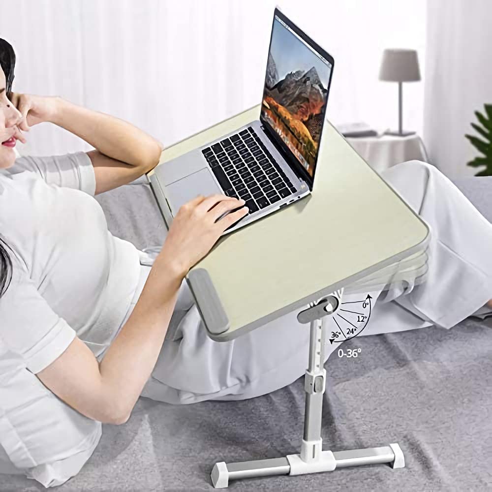 Amazon Basics Adjustable Tray Table Lap Desk Fits up to 43.18 cms Laptop, Medium, 30.48 x 50.8 cms, Cream