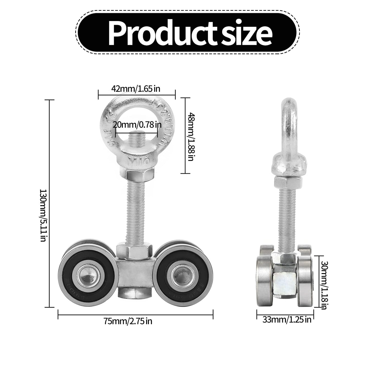 BIAXJUNY 4 Wheel Trolley Assembly Rollers, Silent Strut Trolley, Solid Steel, M10 Bolt, Lifting Eye Nuts, 1-5/8" Wide Strut Channel (2pc)