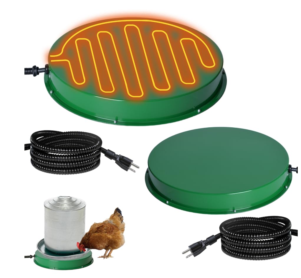Shaledig Chicken Water Heater for Winter 12.4", 125W Thermostat Chicken Drinker Heater Base for 3–5 Gal Metal Plastic Poultry Waterer, Water Heater for Chickens Duck with 6.6' Power Cord (Green,2PACK)