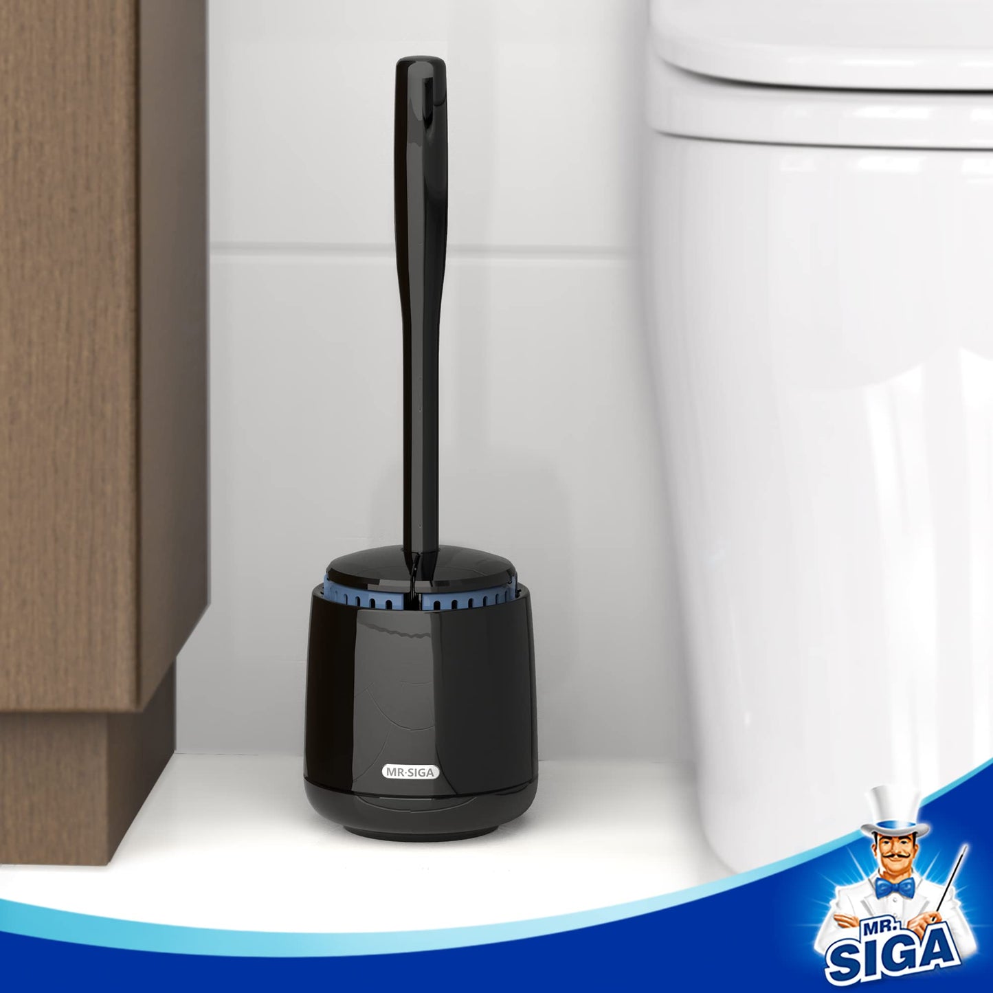 MR.SIGA Premium Toilet Bowl Brush and Holder with Solid Handle and Durable Bristles for Bathroom Cleaning, Black, 1 Pack