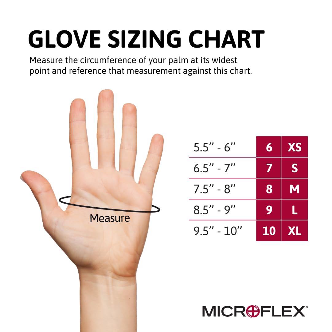 Microflex Diamond Grip Latex Glove, Powder Free, 9.6" Length, 6.3 mils Thick, Large (Pack of 100)