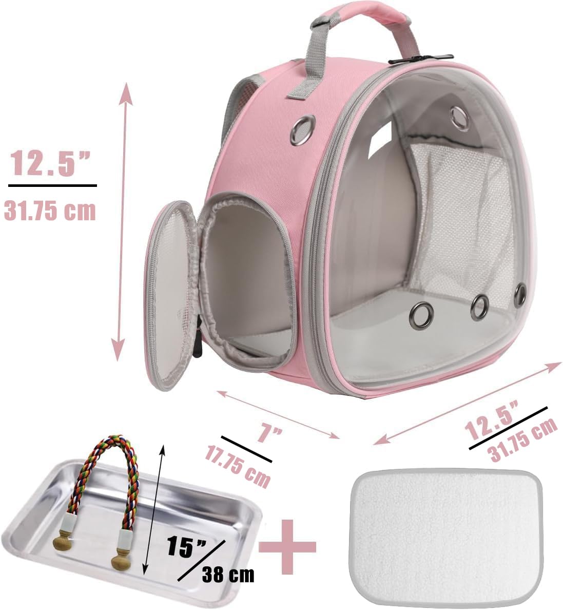 Small Bird Travel Backpack Carrier Cage, Backpack to Transport Backpack Carrier with Metal Tray Stand Perch for Parakeet Cockatiel Budgies Vet Carry Book Bag Green