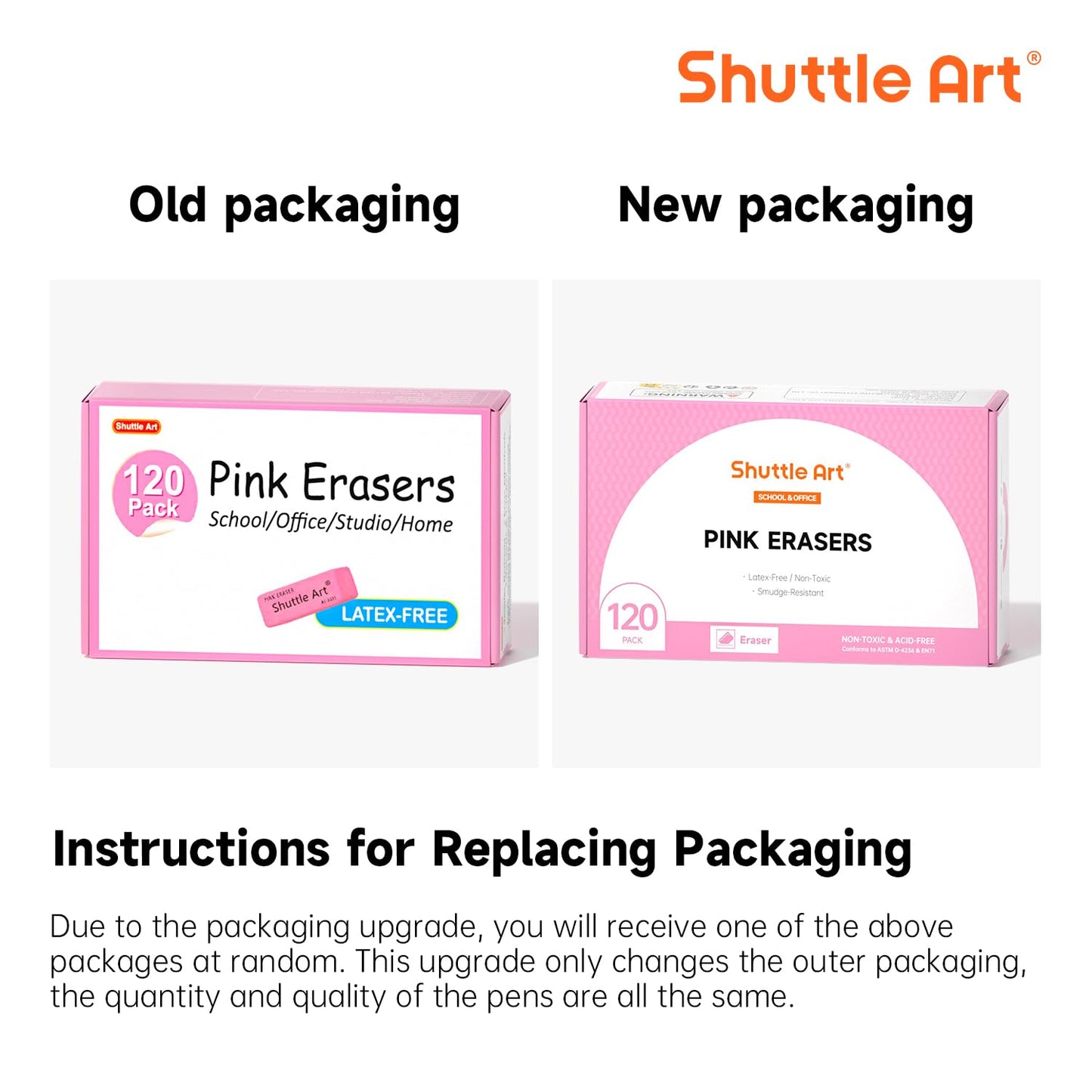 Shuttle Art Pink Erasers, 120 Pack Pink Erasers Bulk for School, Office, Latex-Free Soft Erasers for Kids, Teachers as School Supplies