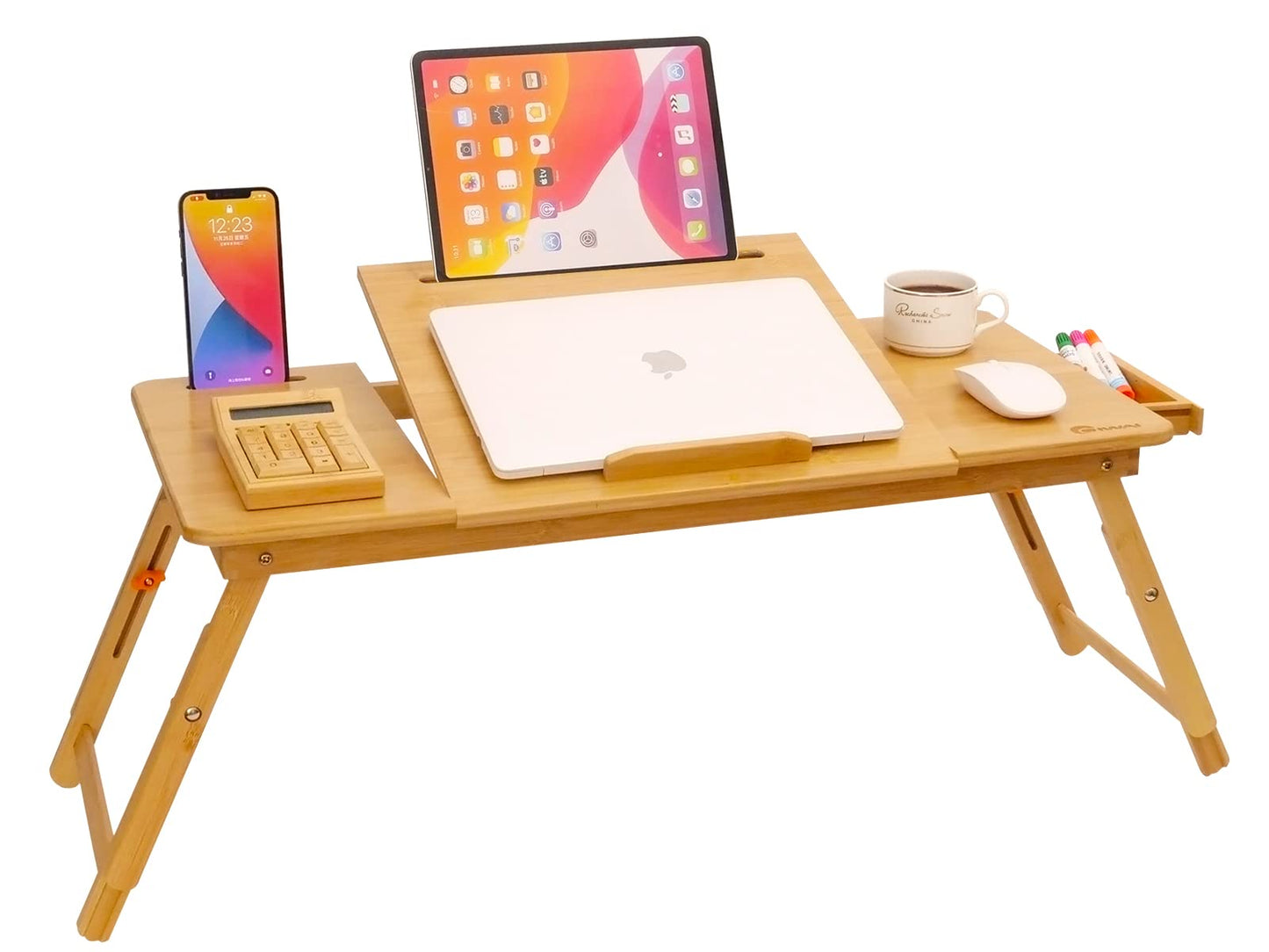 Lap Desk COIWAI Bed Table Desk Tray Desk for Bed for Laptop Writing Eating Laptop Desk with Tablet Slot, Adjustable Height Angle, Foldable Tray for Sofa Couch Floor, with Storage Drawer - Large