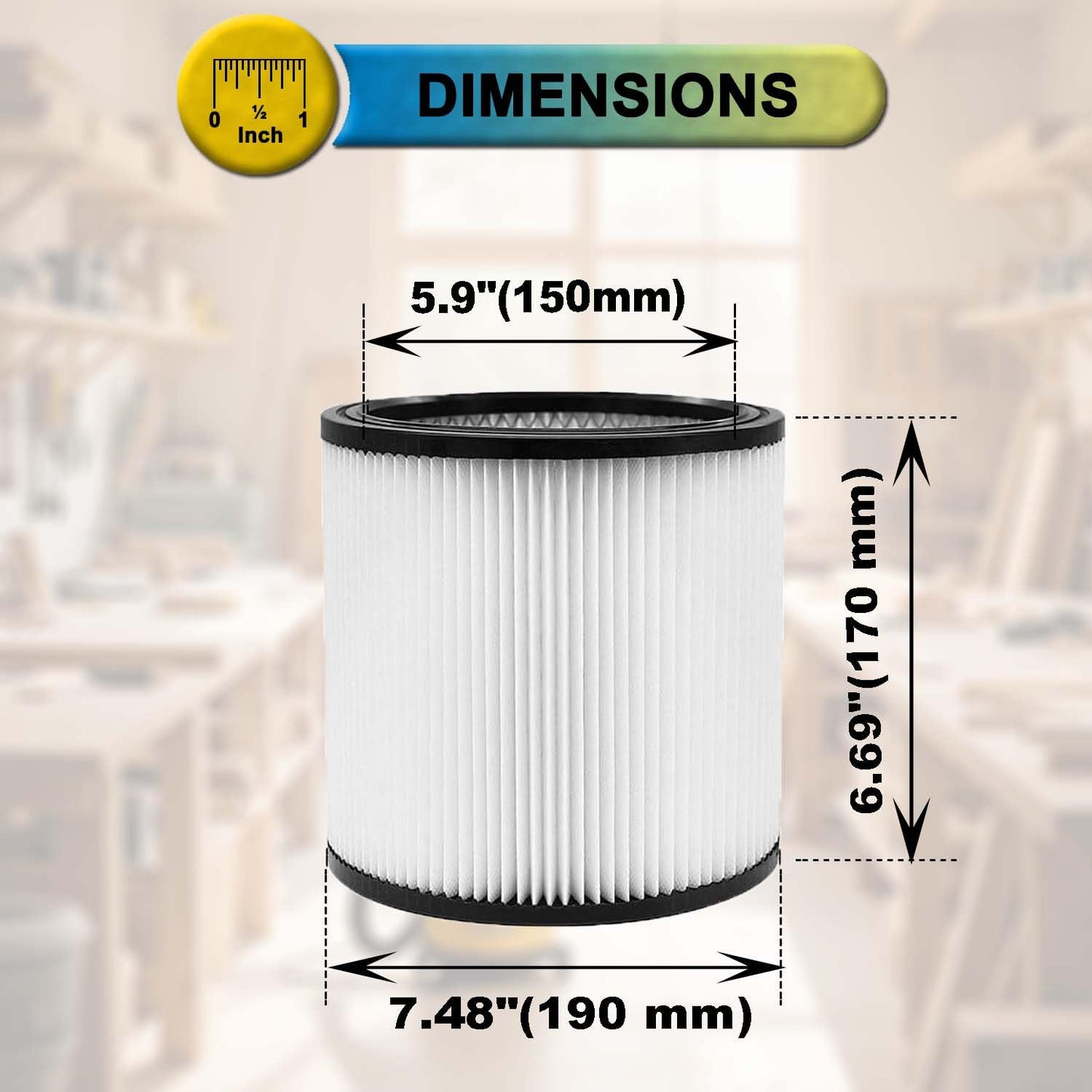 2 Pack 08-2566B Cartridge Filter with Lids, compatible with Stanley Most 5-18 Gallon Wet/Dry Vacuum models# SL18115 SL18115P SL18116 SL18116P SL18191P SL18199P SL18117 SL18701P-10A SL18410P-5A