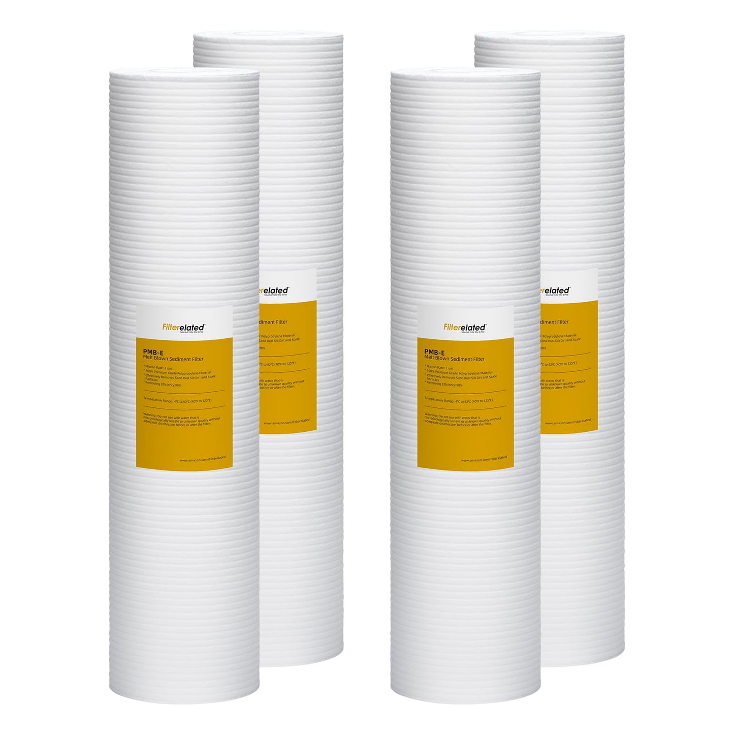 1 Micron 20 x 4.5 Sediment Filter Cartridge, Grooved PP, NSF 42 Certified, Compatible with Whole House Water Filtre System, Removes Sand, Silt, Rust, Dirt & Other Undissolved Particles, 4 Pack