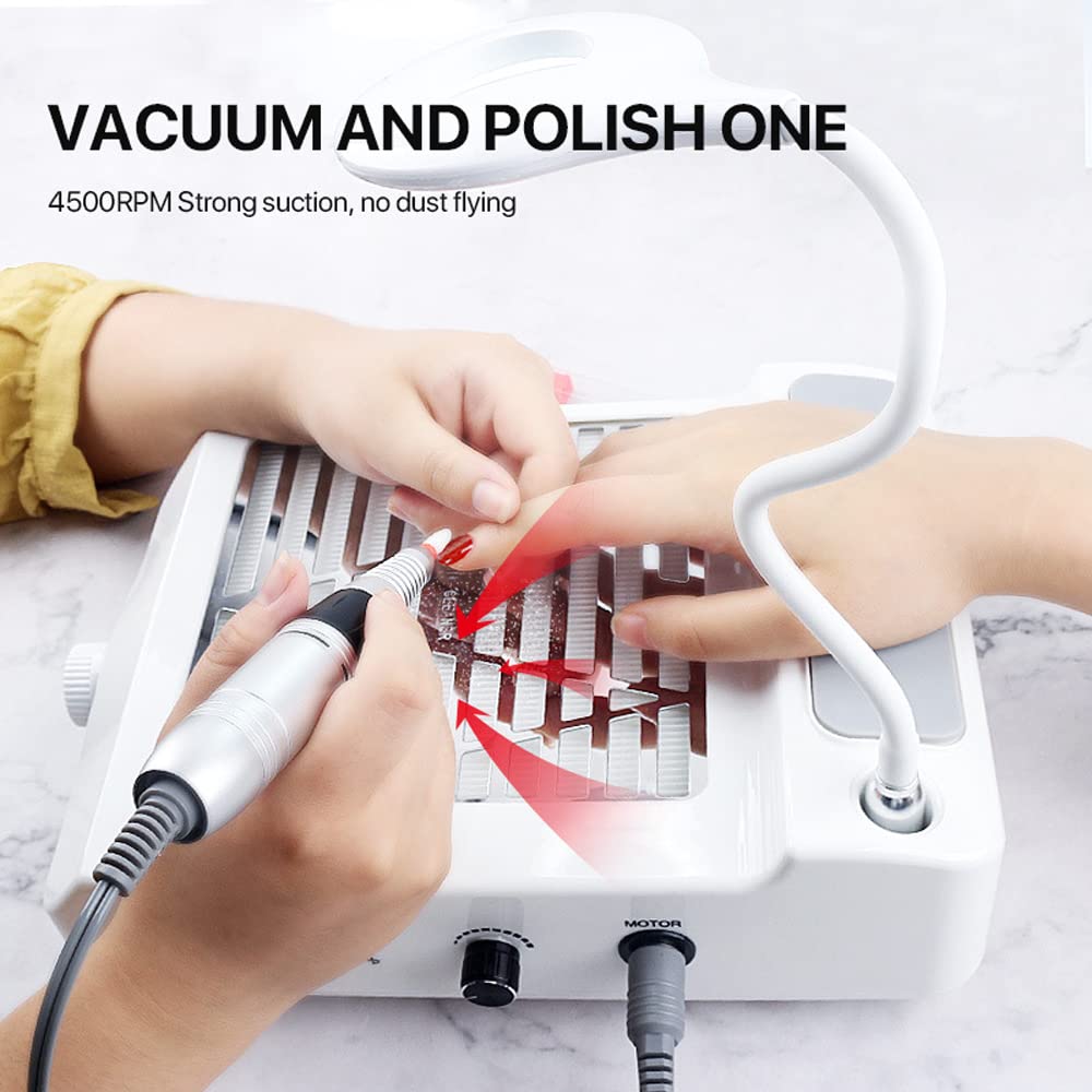 Nail Kit Set Professional Acrylic-Nail Dust Collecter-Electric Nail Drill 35000 RPM -80W Dust Collector For Nails - LED Table Light - for Nail Salon And Everyday Home Use