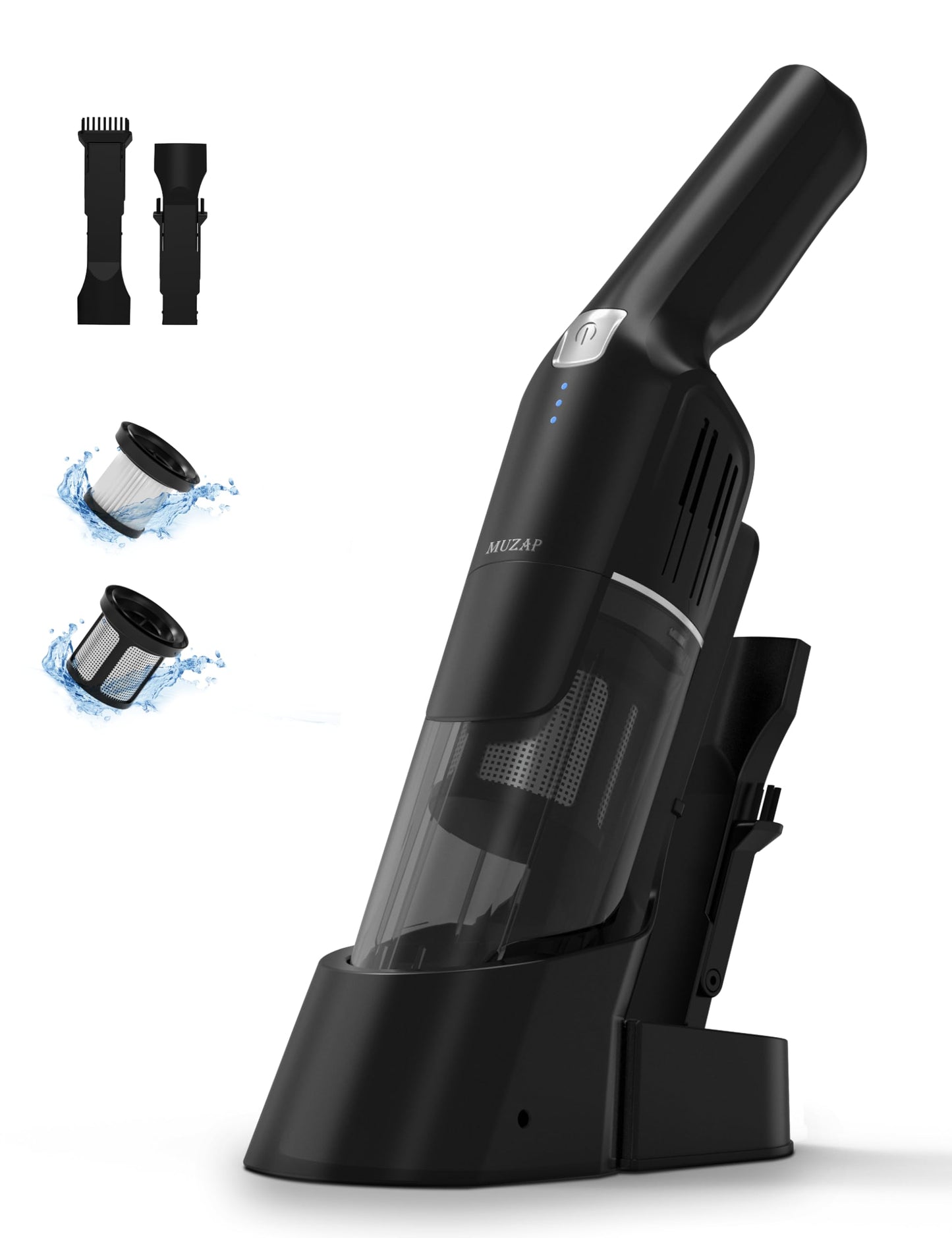 MUZAP Handheld Vacuum Cleaner, Cordless & Rechargeable, 15KPa Powerful Suction, 30-Min Runtime, 500ML Dust Cup, for Pet Hair/Car/Home