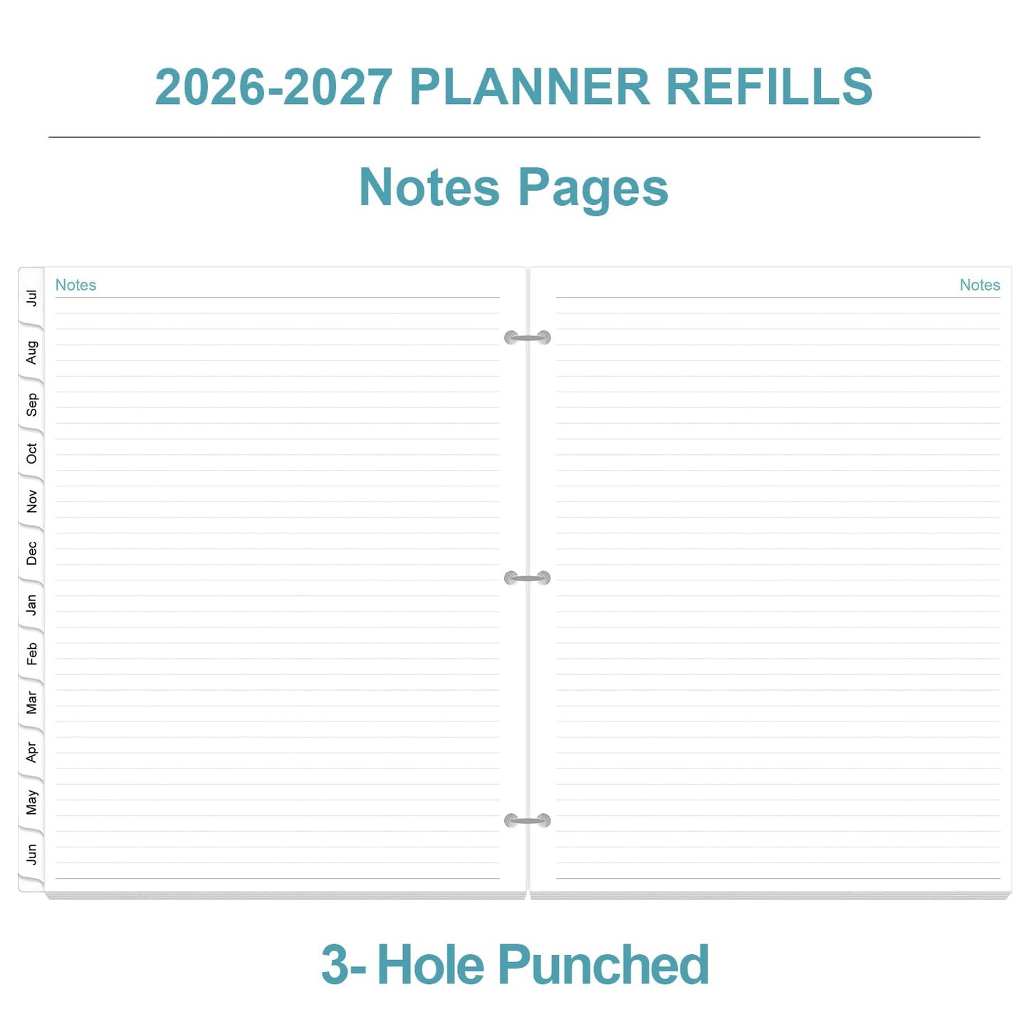 2026-2027 Planner Refill - One Page Per Day, 3-Hole Daily & Monthly Planner Refills, July 2026 - June 2027, 8.5" x 11"