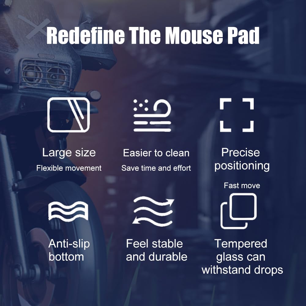 Docooler Photovoltaic Tempered Glass Gaming Mouse Pad, Non-Slip Base, Ultra-Smooth Surface for Precision Control, Water Resistant, 2 Sizes (M/L) for PC, Office & Esports (All Black)