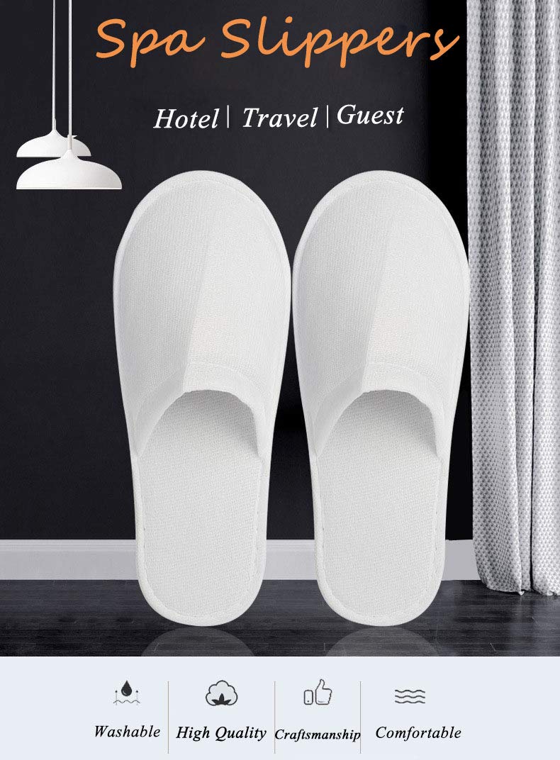 KRISMYA 24 Pairs Spa Slippers,Closed Toe Disposable Slippers,Non-Slip Slippers Fit Size for Men and Women for Hotel Home Guest Used,White, White, Medium and Large