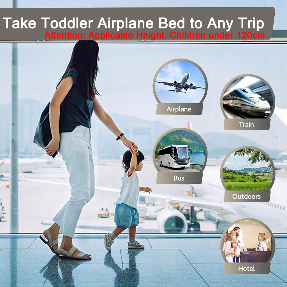 Toddler Airplane Bed Travel Essentials: GEMGO Portable Airplane Beds for Kids with Air Pump - Inflatable Baby Travel Bed Fits Most Seats for Plane Car