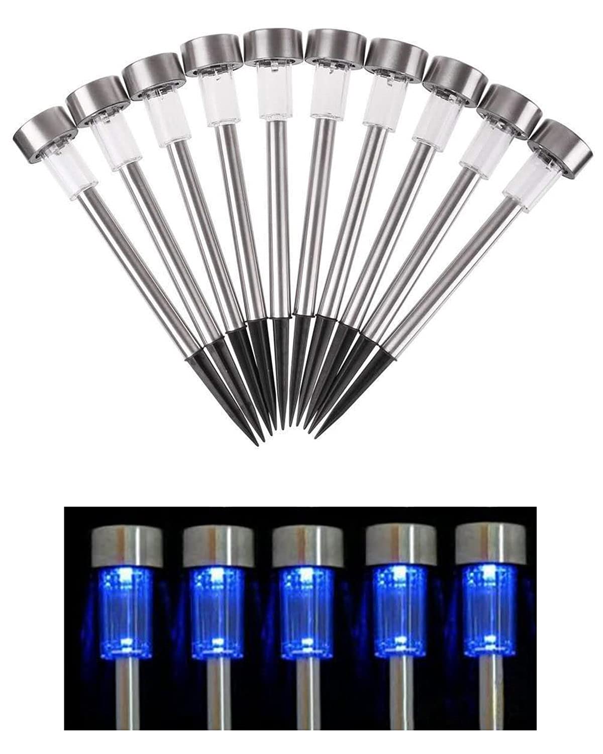 NEWOTE 10PCS LED Outdoor Steel Garden Solar Powered Landscape Light Lamp Yar Pathway Stake Lights (Blue)