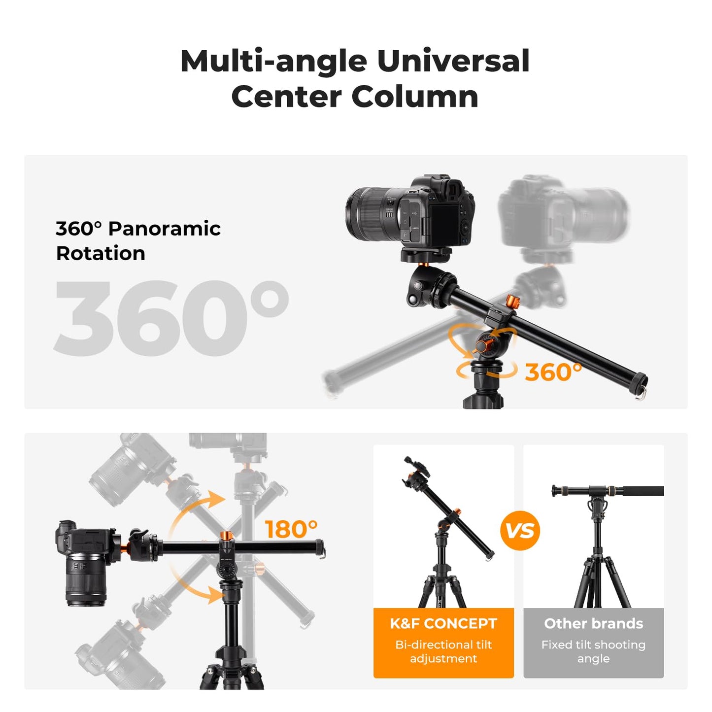 K&F CONCEPT 76 inch Camera Tripod with Rotatable Multi-Angle Center Column,Lightweight Travel Outdoor DSLR Tripods with 360 Degree Ball Head Load Capacity 8kg/17.6lbs, Cellphone Clips for Smartphone