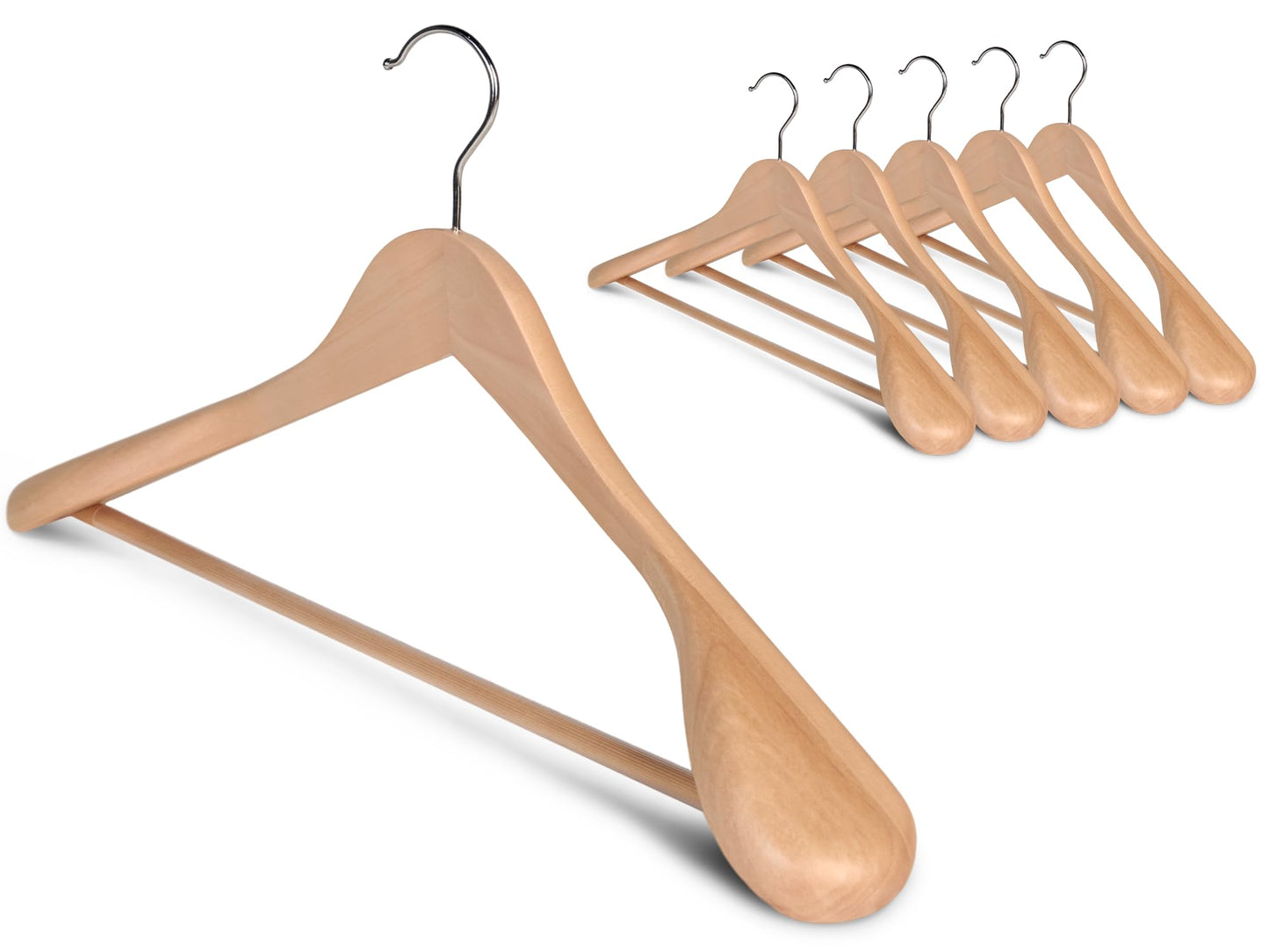 StorageWorks Wooden Hangers 6 Pack, Extra Wide Shoulder Wood Coat Hanger for Coats, Shirts, Jackets, Pants, Suits, Natural Wood Color
