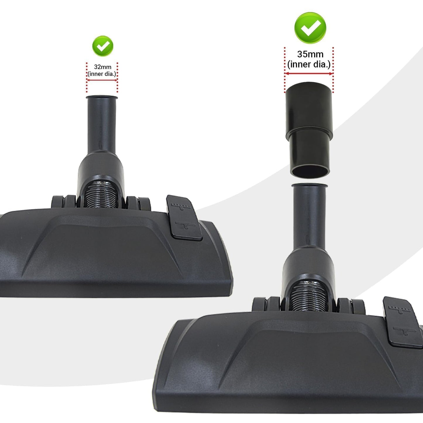 EZ SPARES Universal Vacuum Cleaner Floor Brush Head,32/35mm Attachment for Hard Floor and Carpet, 2-in-1 Combo Tool with Swivel Neck and Rolling Wheels, Vacuum Replacement Parts (Black)