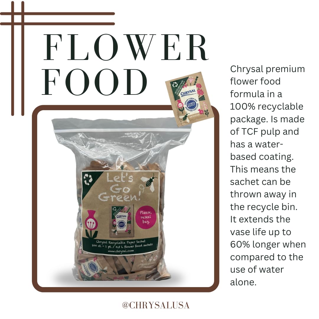 Chrysal 200CT Recyclable Paper Flower Bags /QT Flower Supplies for Fresh Flowers, Increase Pot Life - Flower Arrangement Supplies, Ideal Florist Supplies