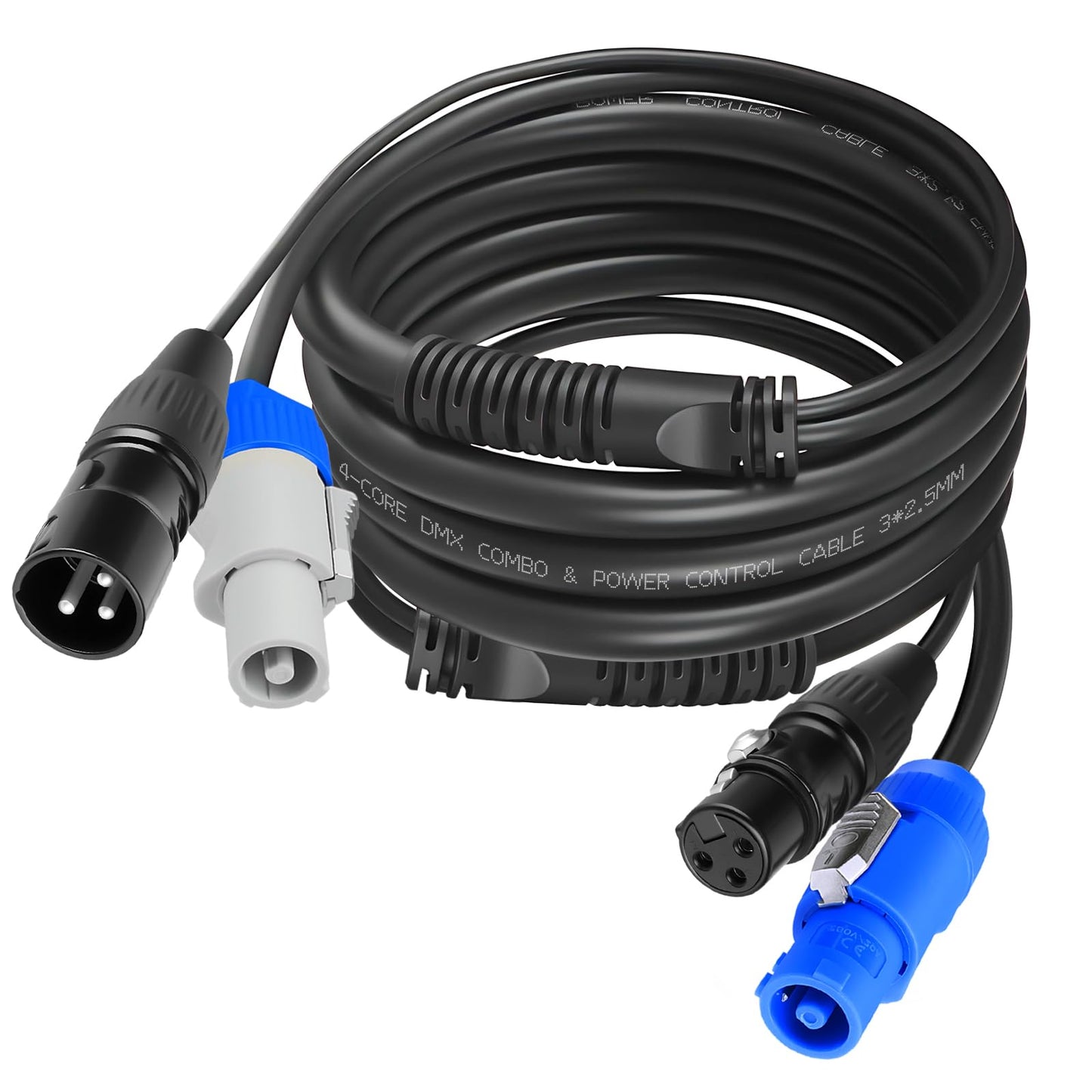 SMALL-EYE 3 Pin DMX & Power Con Combo Link Cable 10 ft – 14AWG Power Control DMX Male to Female Cord for Lighting Fixtures