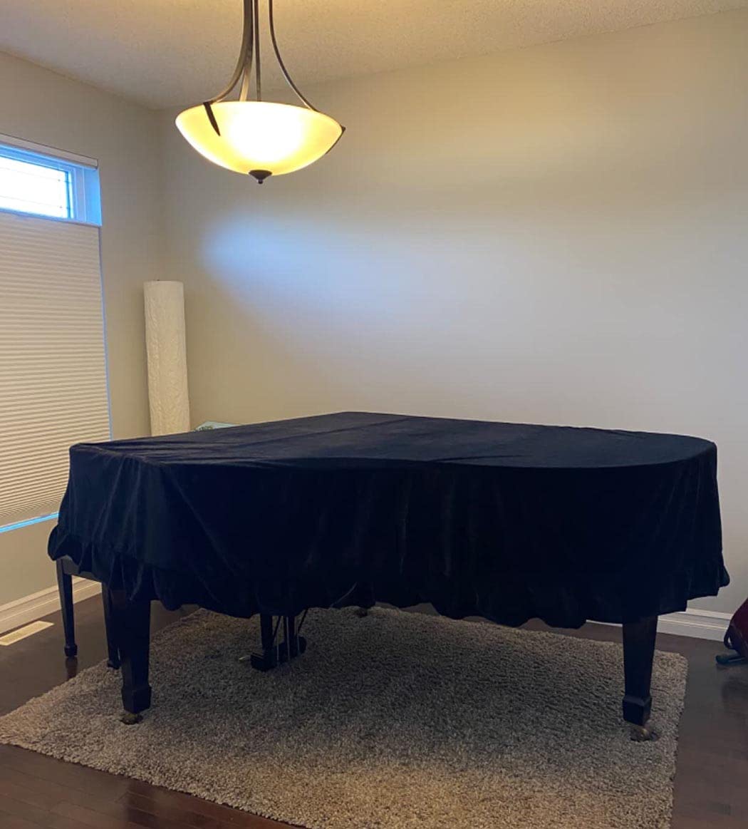 J&C Grand Piano Covers 220G Thicker Pleuche Cloth Golden Velvet 5ft 5.5ft 5’8ft 6ft 6.8ft 7.5ft 8 ft Dust-proof Anti-static Universal (Black, not include chair cover)