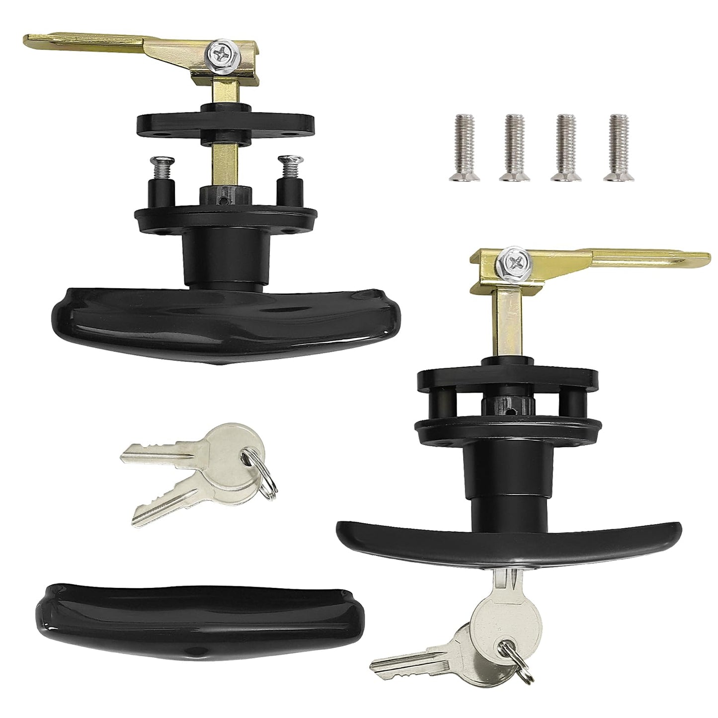 Wedelweib Matching T-Handles Lock Set Locking T-Handle Set for Truck Camper Shell with Dust Cover -2 Pack clockwise and Counter-clockwise with 4 Keys and Hardware(Key Alike)