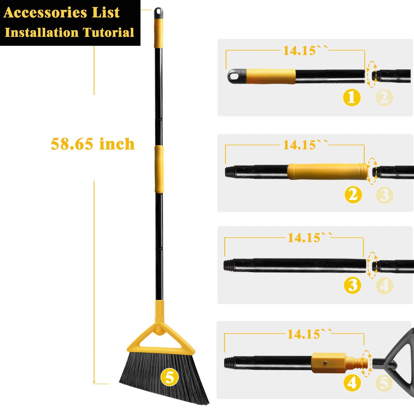 PUTNATRUE Heavy Duty Commercial Broom, Upgraded Angle Broom for Sweeping Indoor and Outdoor, Perfect Yellow Broom of Kitchen, Garage and Courtyard, Livingroom