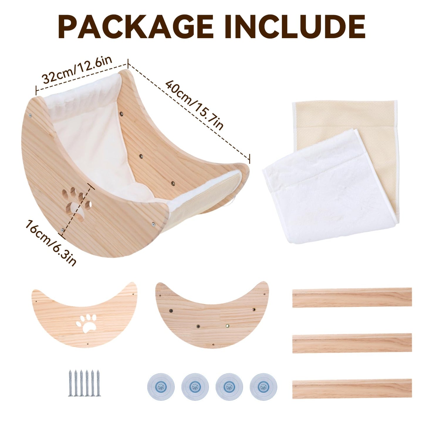 Cat Window Perch Cat Window Hammock Bed Wooden Moon Cat Shelves Mounted Strong Suction Cup Shelvesfor Sleep Watch Birds Sunbathing Holds 50 Pounds Comes with Warm Spacious Pet Bed