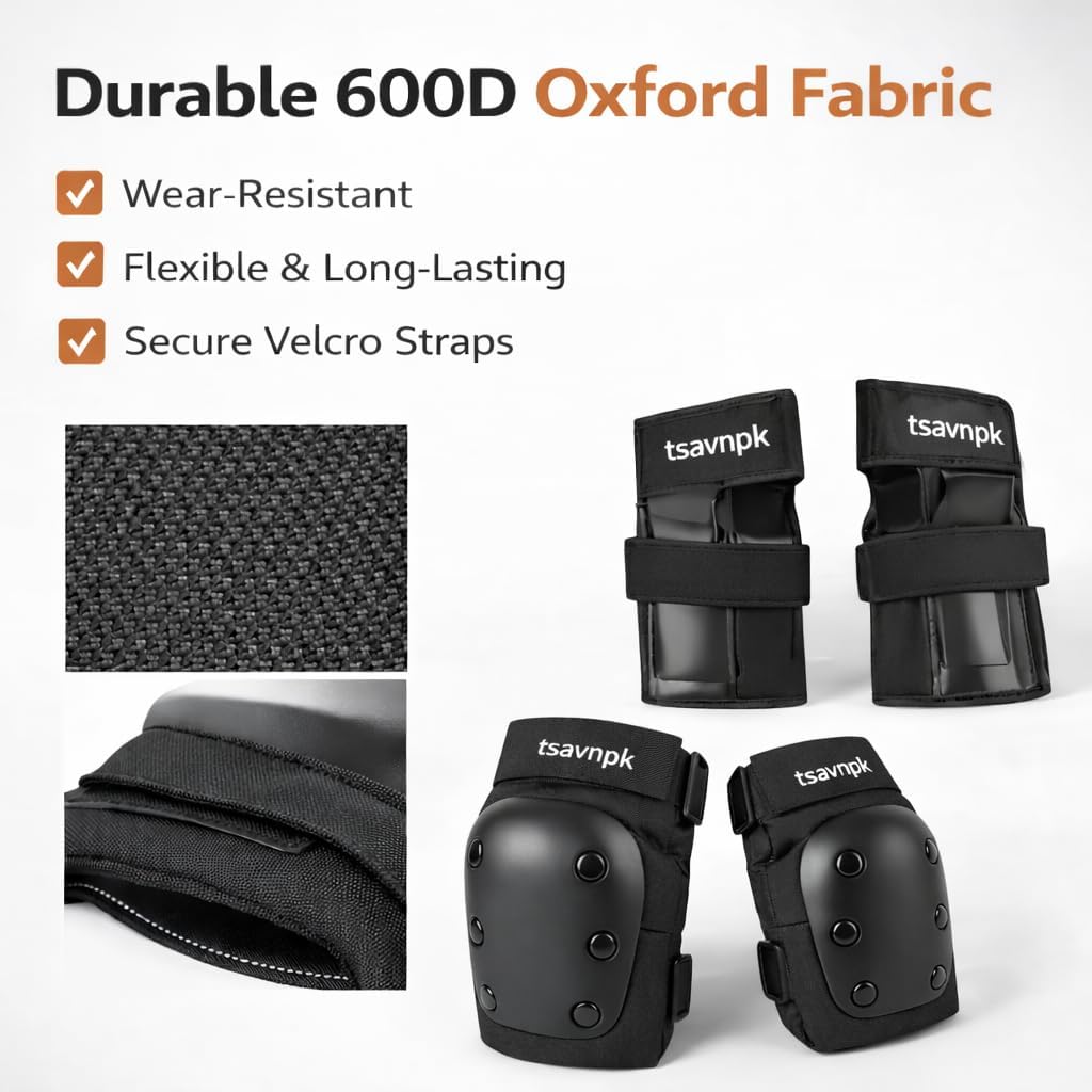 Adult Knee Pads and Elbow Pads Set with Wrist Guards, 6 in 1 Protective Gear for Skateboarding, Roller Skating, Inline Skating, Scooter, BMX, Adjustable Pads for Men Women(Black, X-Large)