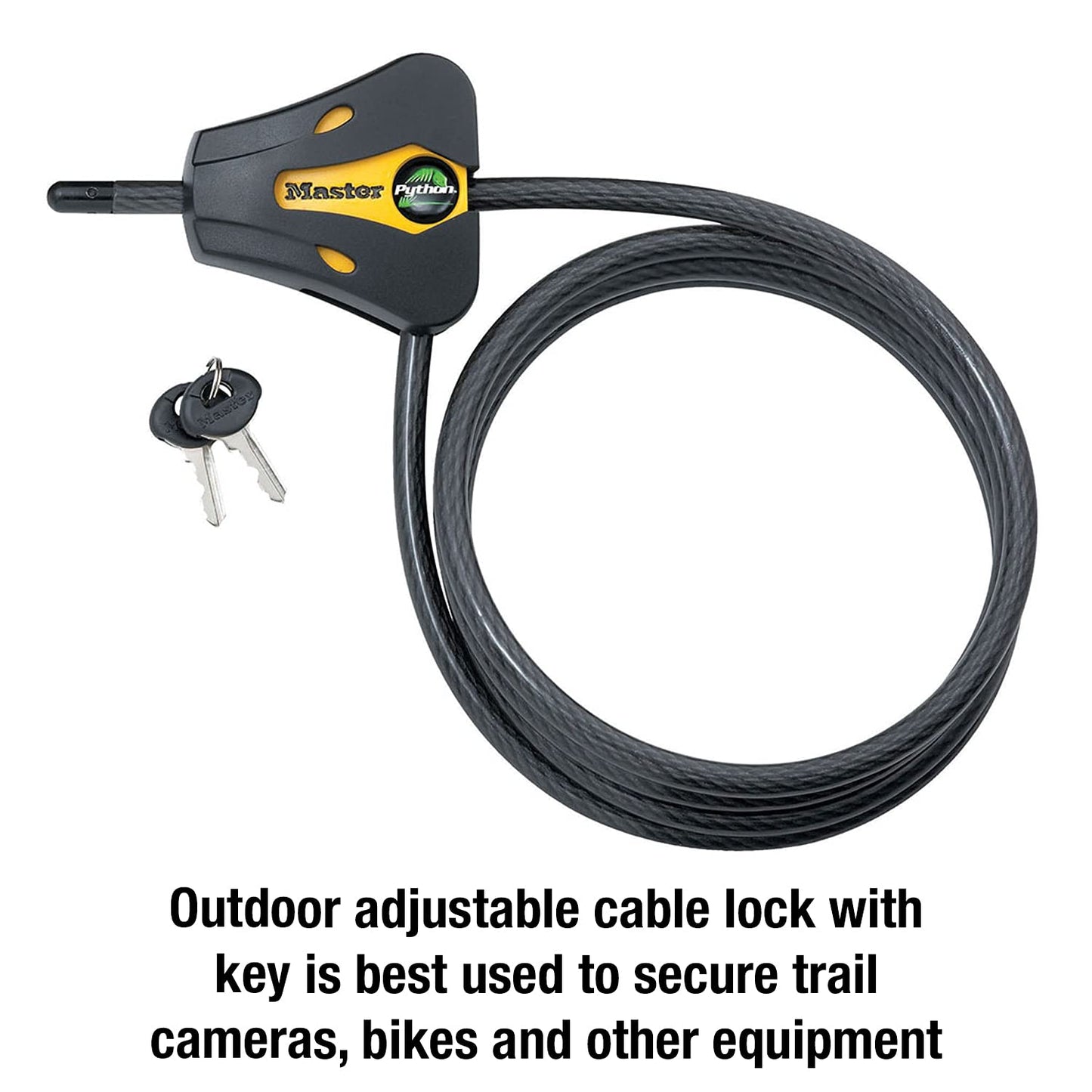 Master Lock 8419DPF Python Adjustable Locking Cable, Braided Steel, Yellow and Black Contractor Color, 6-Feet x 5/16-Inch