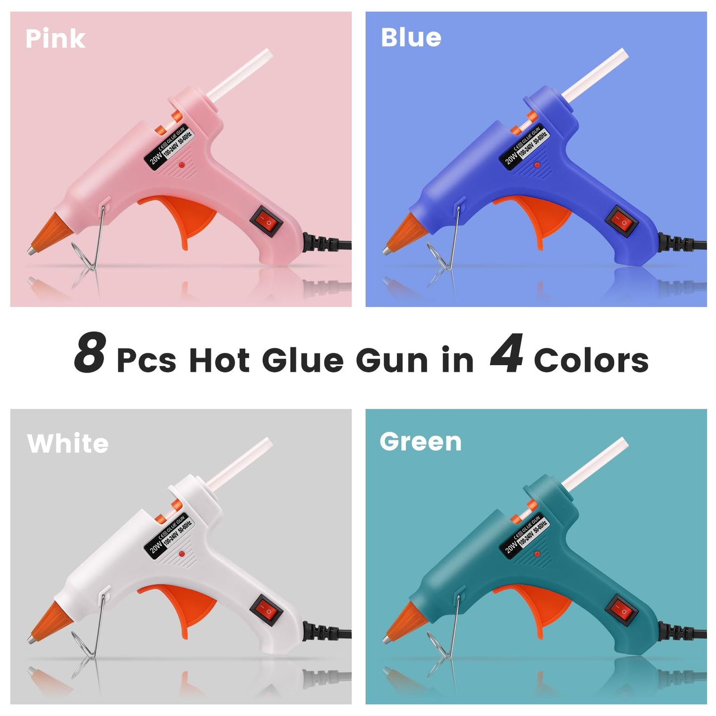 Hot Glue Gun Kit with 40 Glue Sticks, Small Glue Gun Hot Melt Arts Craft DIY for School Projects Arts Home Quick Repairs (20w) - Multicolored 8 Pieces