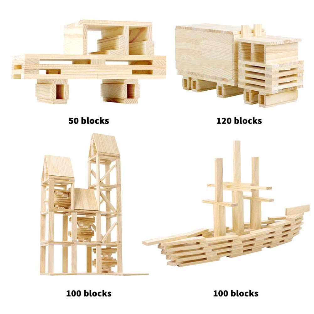 200 Pieces Wooden Construction Building Blocks Set for Kids-Building Planks Set for Boys and Girls