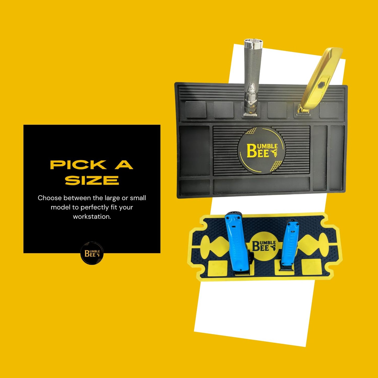 BUMBLE BEE Barber Equipment, Magnetic Barber Mat Non-Slip Heat Resistant Surface - Barber Mats for Clippers, Quick Access, Easy Cleaning - Barber Station Mat and Barber Organizer Station. (Small)