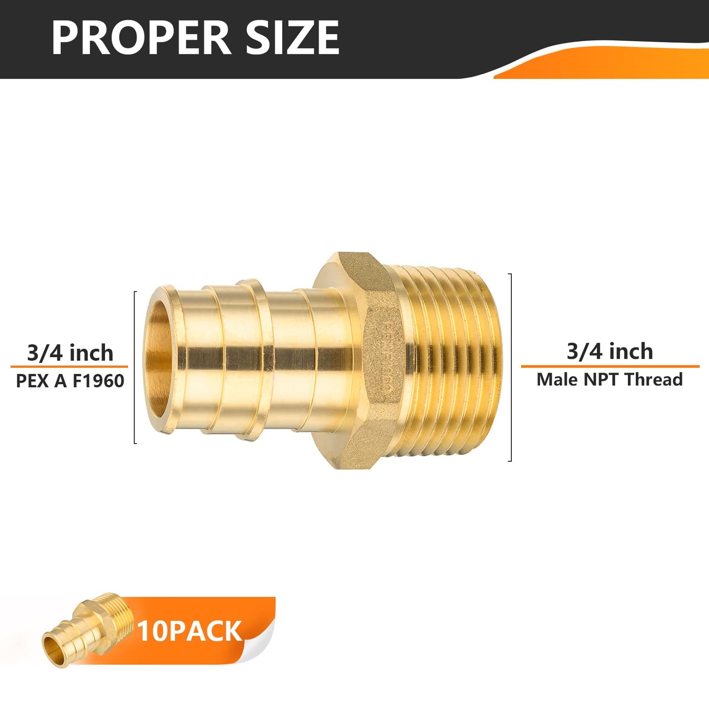 HeSun 10-Pack Pex A Fitting, 3/4 Inch Male Thread Adapter, 3/4" Male NPT x 3/4" Pex Expansion Adapter, ASTM F1960