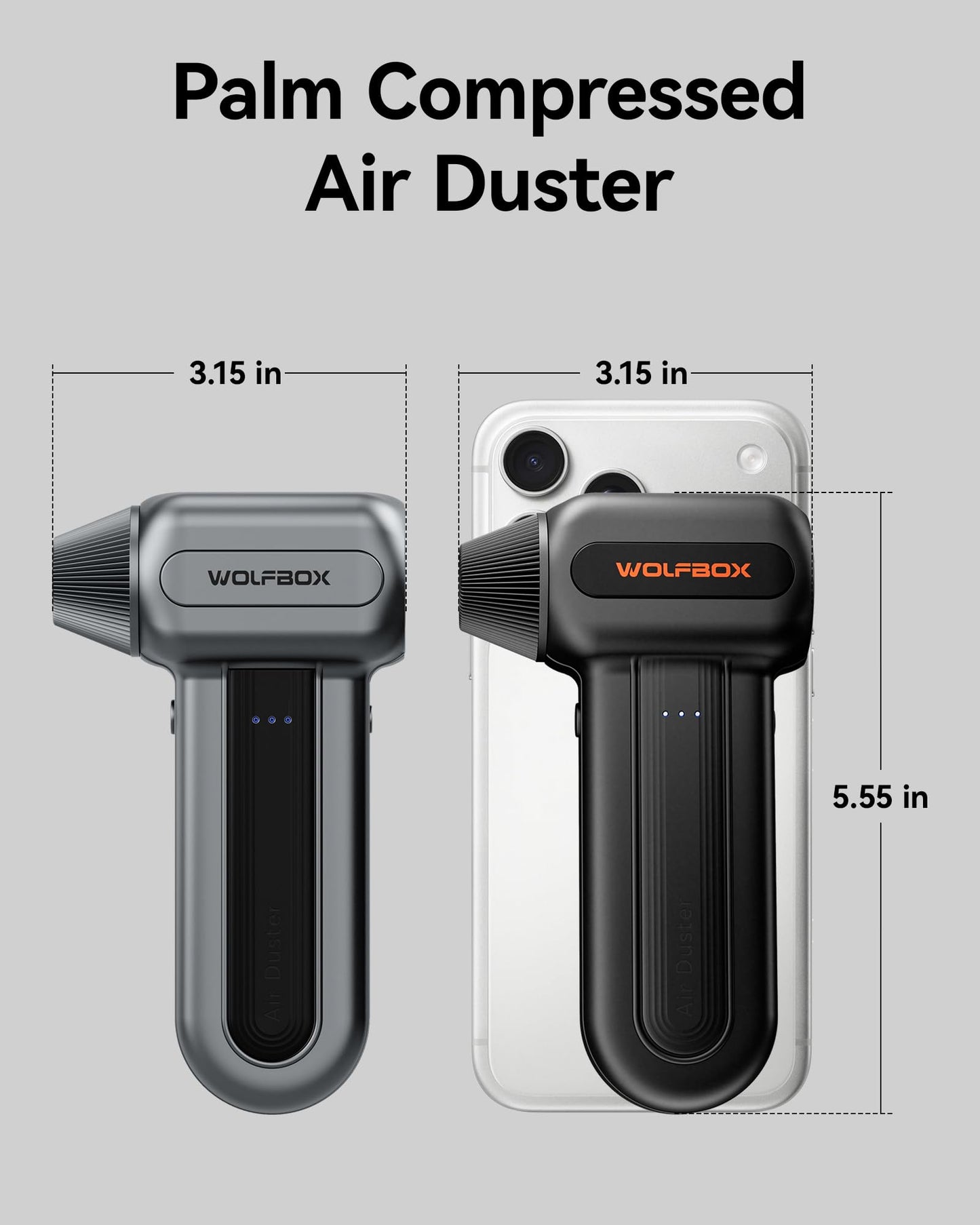 WOLFBOX MF70 Compressed Air Duster-110000 RPM Electric Air Duster with Extended Runtime, 3-Speed Rechargeable Air Blower for Keyboard, Computer, Camera, Car, Home, 5 Nozzles